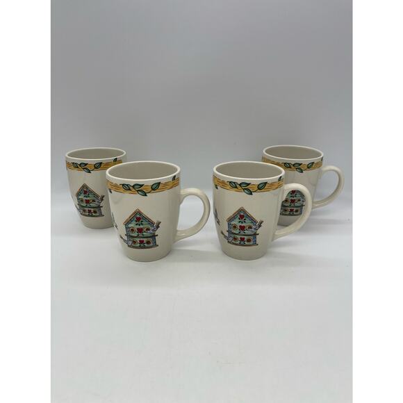 Thomson Pottery Birdhouse Set of 4 Coffee Mugs Cups - Picture 1 of 3